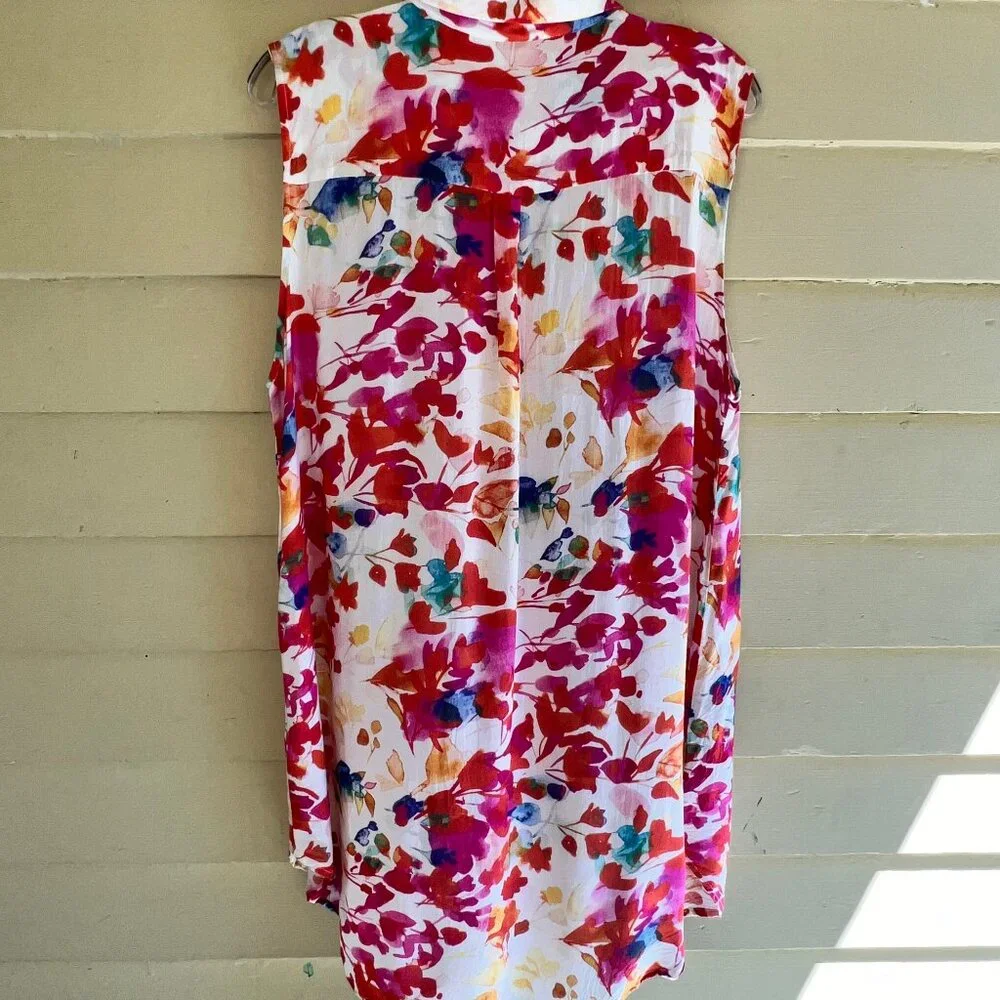 SOFT SURROUNDINGS Summer Blooms Sleeveless Button Front Tunic Blouse - Picture 7 of 10